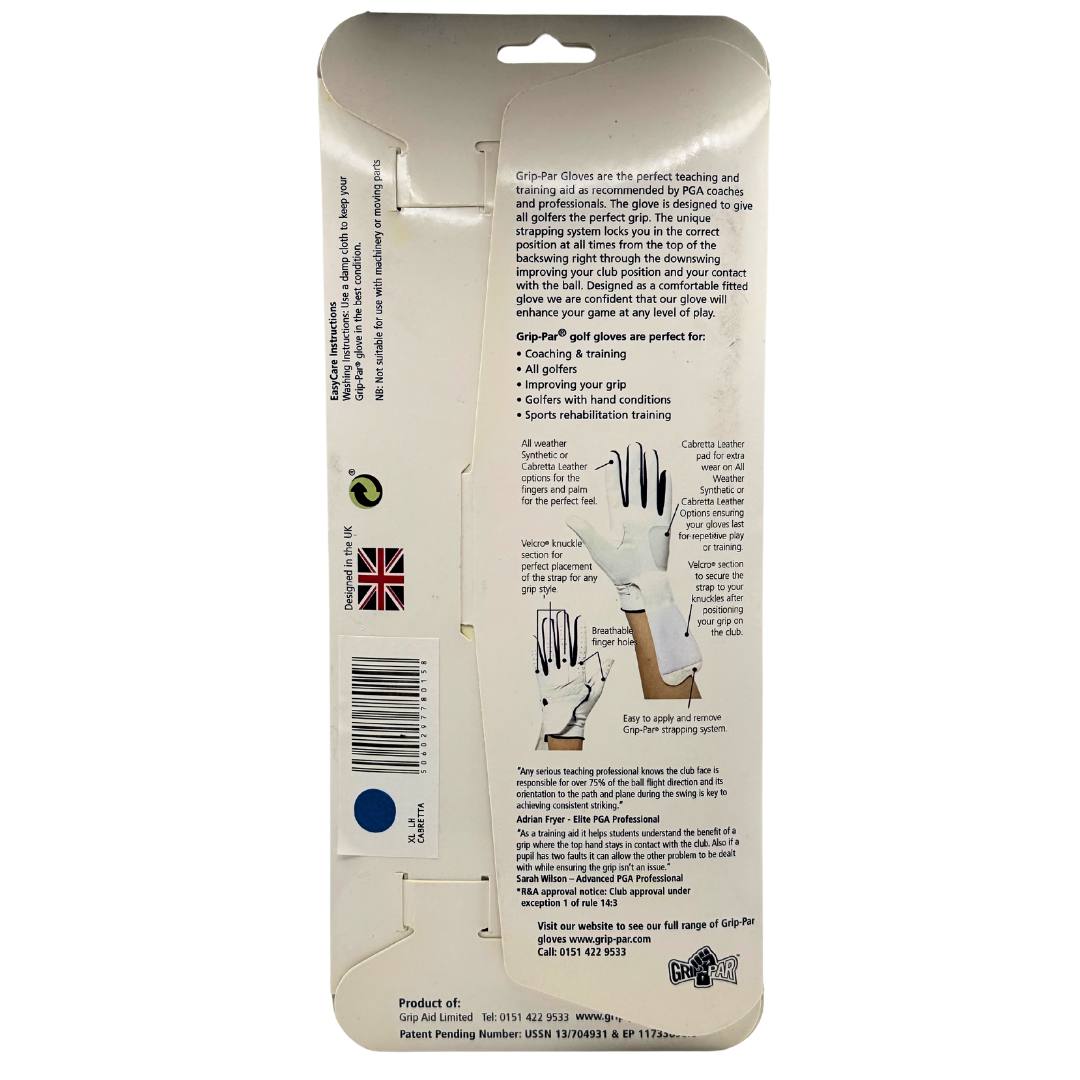 Grip-Par Golf Glove Cabretta Leather - White/Black (LH XL) - Image 2