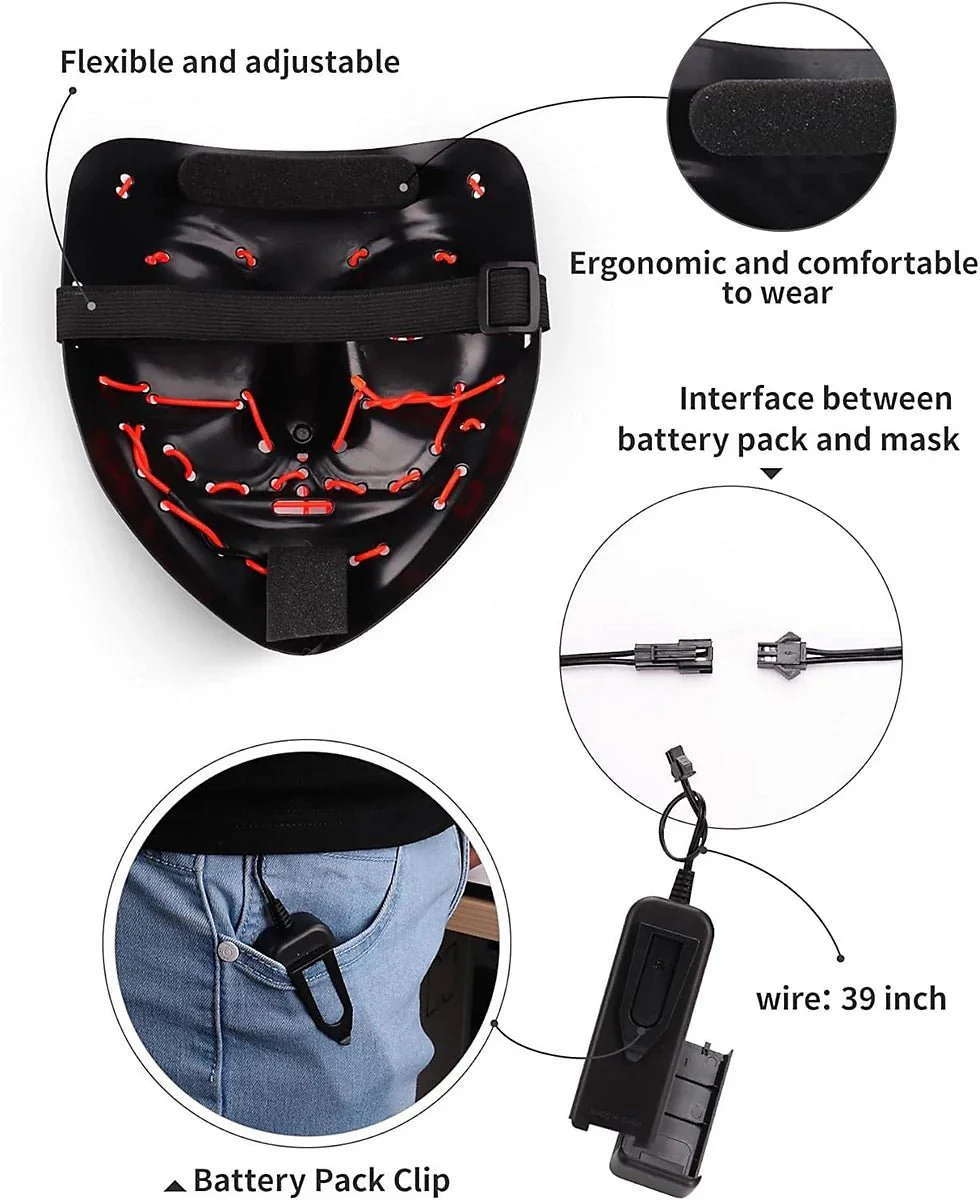 Halloween LED Stitched Purge Mask - RED - Image 4