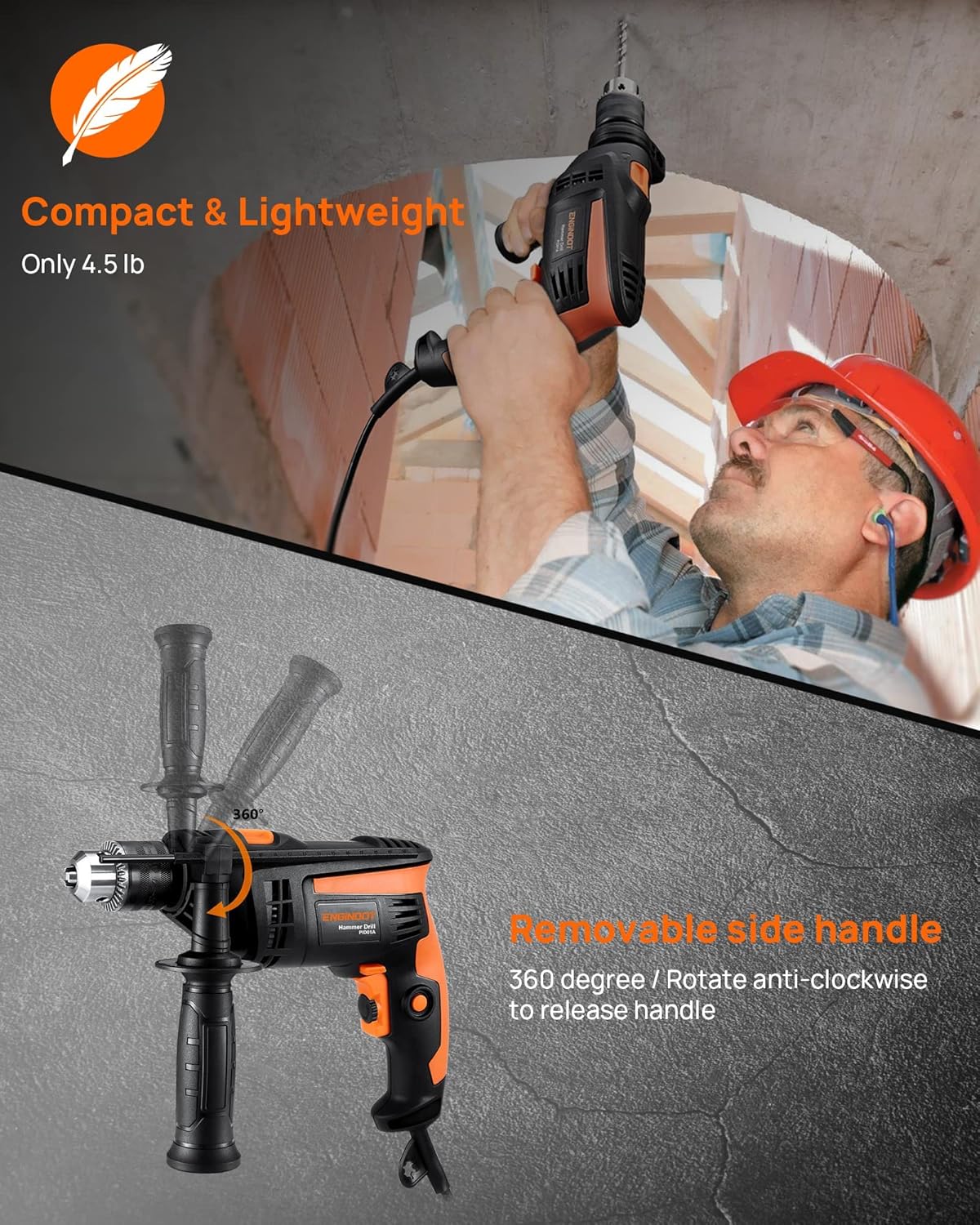Hammer Drill, ENGiNDOT 710W Corded Impact Drill 2 IN1 - Image 5
