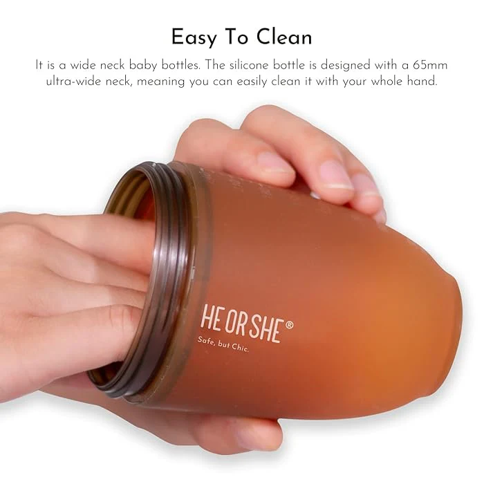 HE OR SHE Silicone Ultra Wide Neck Baby Bottle - Anti Colic Bottle (240ml) - Image 4
