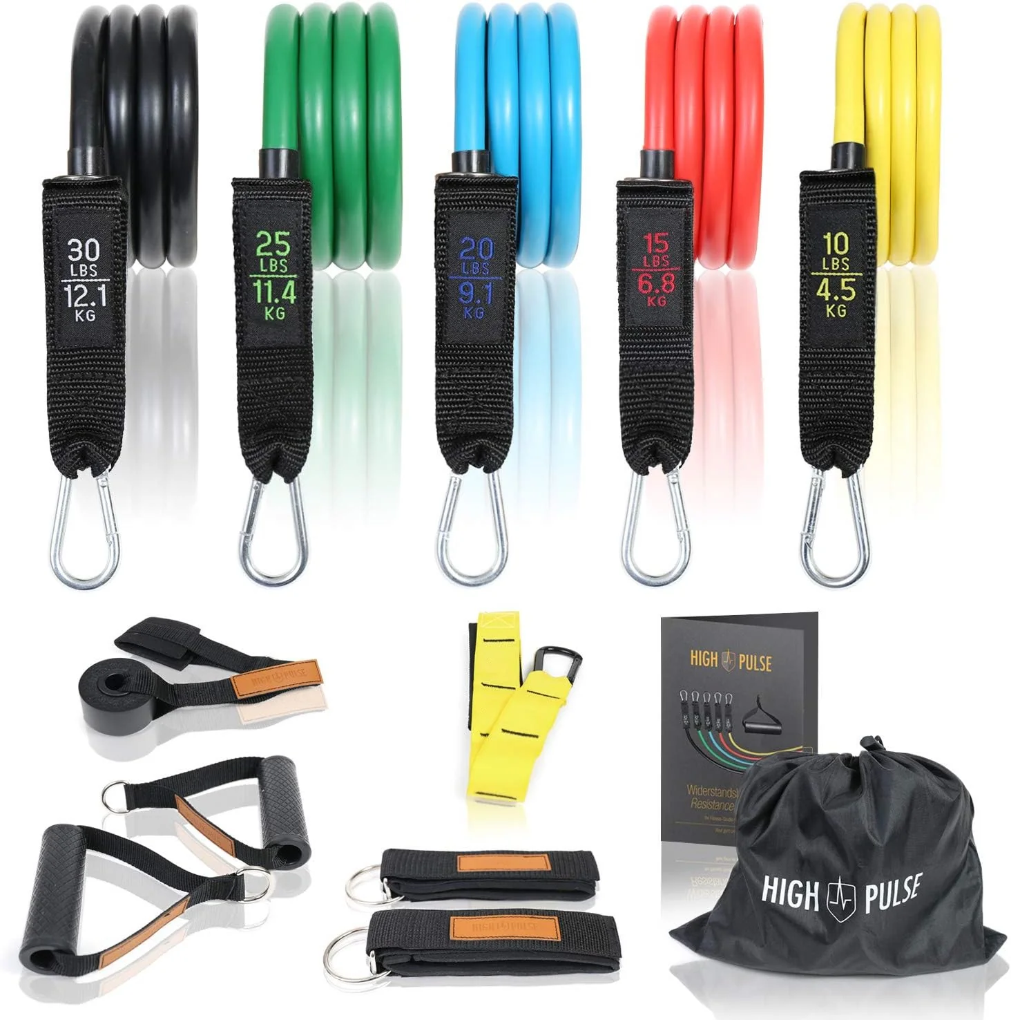 High Pulse Resistance Bands Set - 5 Strengths with Handles