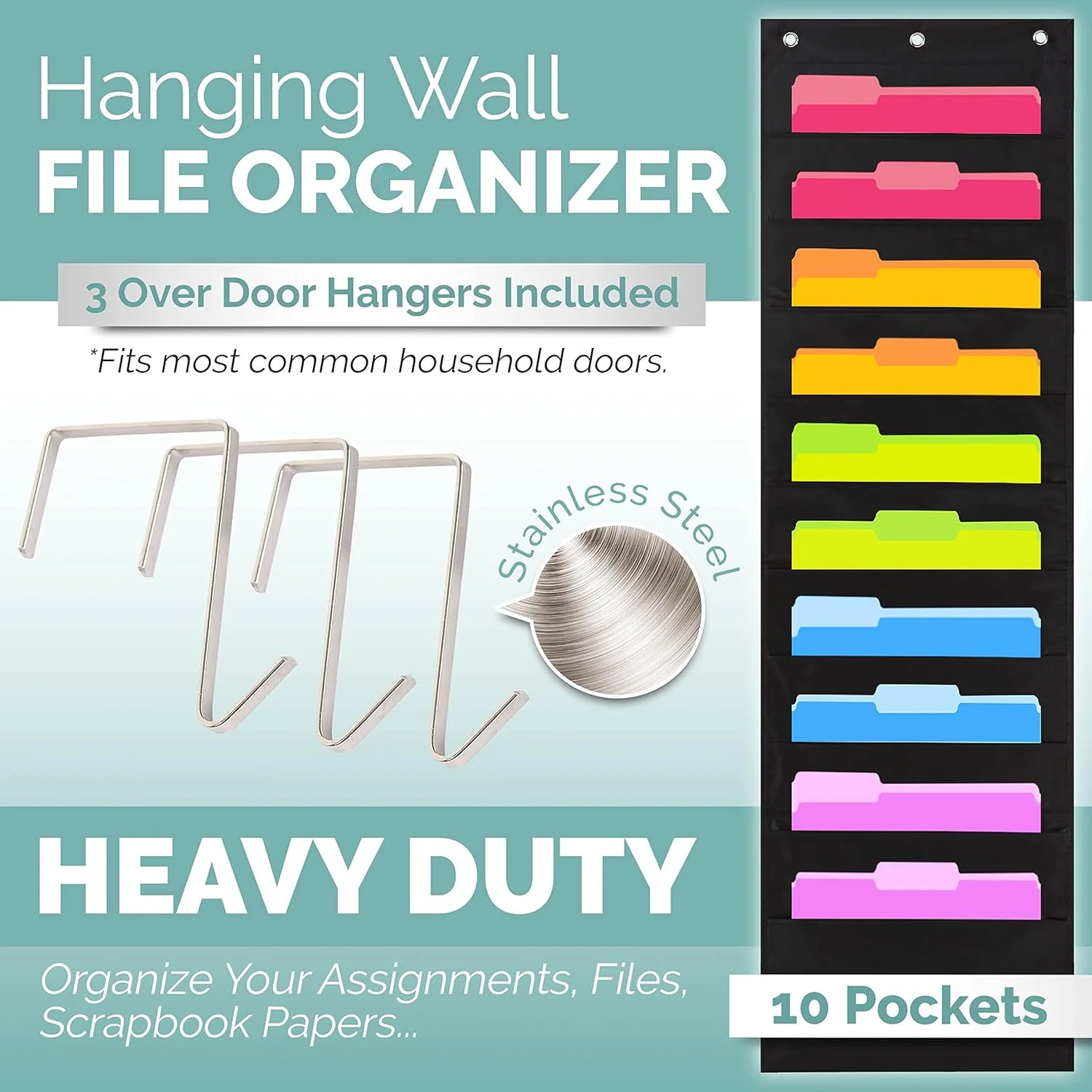 Hippo Creation Heavy Duty Storage Pocket Chart (Black - 1 Pack, 10 Pockets) - Image 3