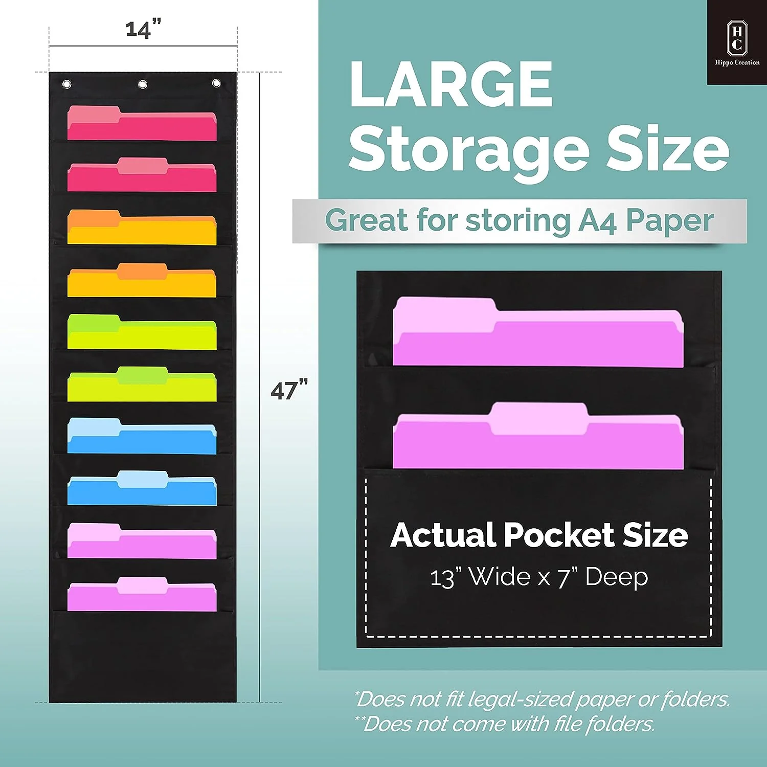 Hippo Creation Heavy Duty Storage Pocket Chart (Black - 1 Pack, 10 Pockets) - Image 5