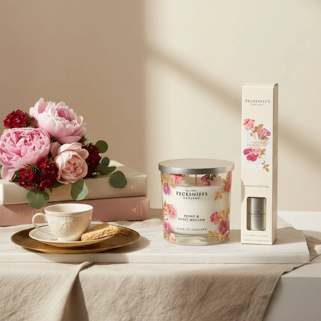 Pecksniff's Peony & Sweet William Scented Candle & Diffuser Set - Image 2