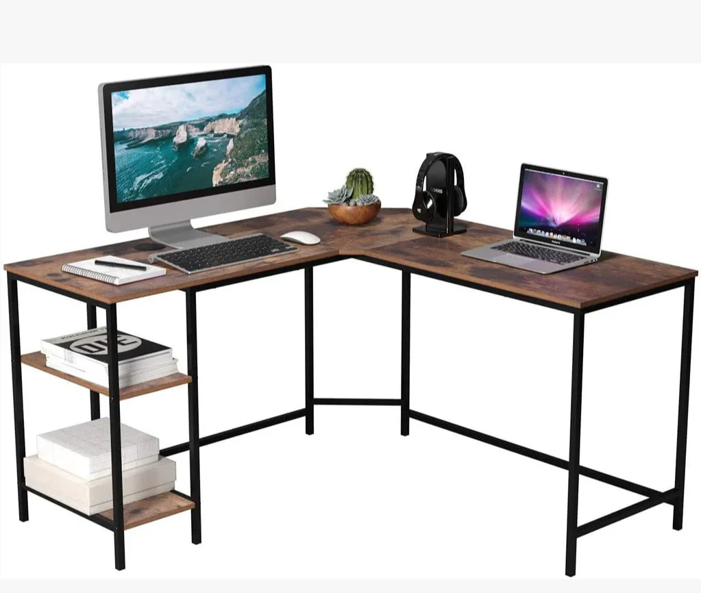 Homfa L-shaped Office Desk Workstation - Dark Mahogany