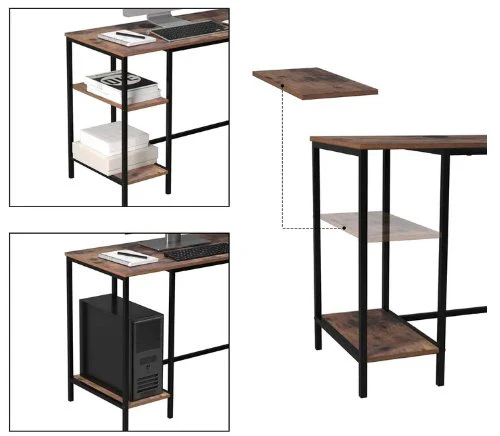 Homfa L-shaped Office Desk Workstation - Dark Mahogany - Image 2