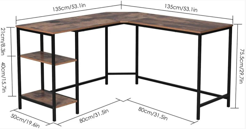 Homfa L-shaped Office Desk Workstation - Dark Mahogany - Image 3