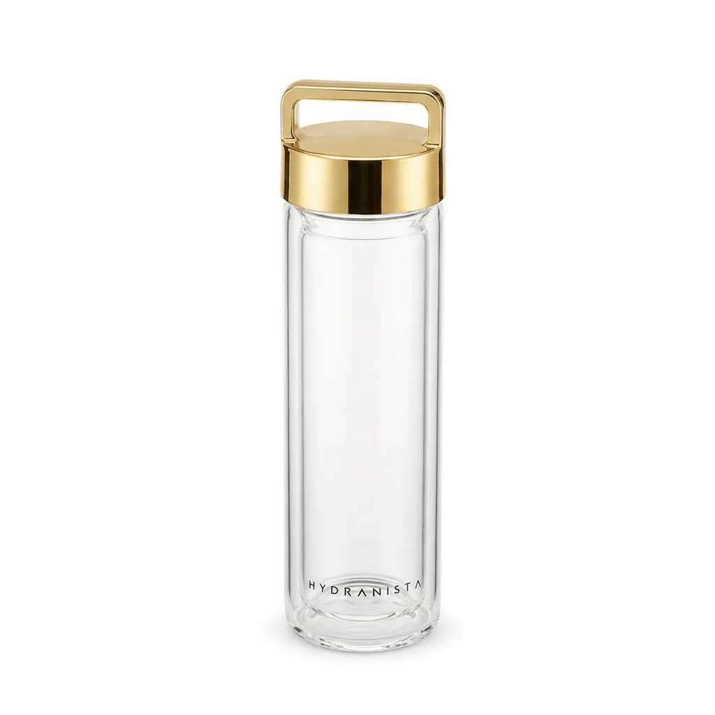 Hydranista Glass Water Bottle with infuser 500ml - Gold Lid - Image 2