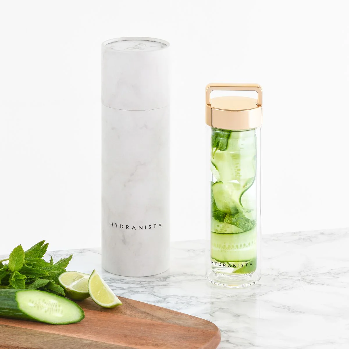 Hydranista Glass Water Bottle with infuser 500ml - Gold Lid - Image 6