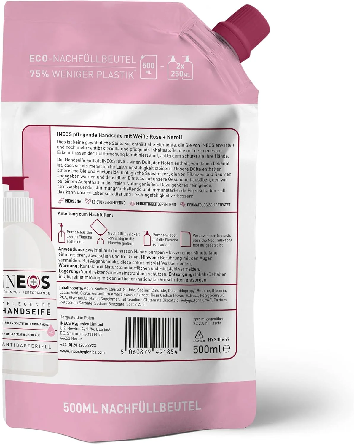 INEOS Moisturising Hand Soap Refills with Rose + Neroli - 500ml X6 Packs - Image 2
