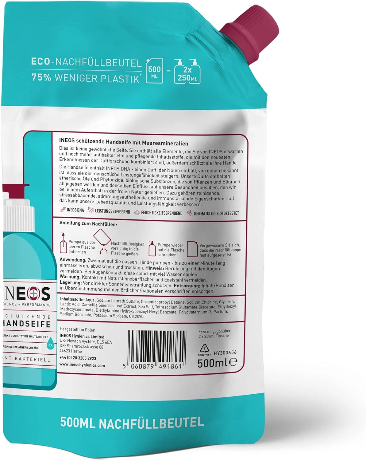 INEOS Moisturising Liquid Hand Soap with Sea Minerals - Refill Pack of 6 x 500ml - Image 3