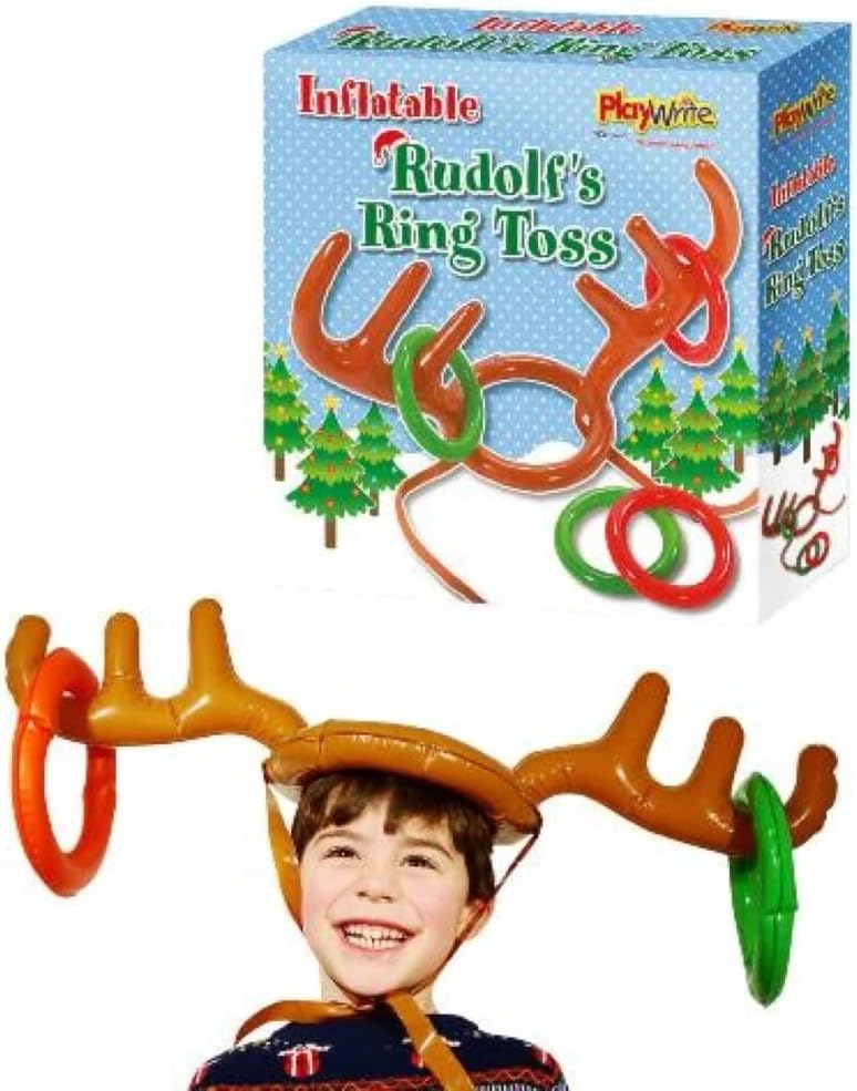 Inflatable Antler Hat Rudolf Reindeer Ring Toss Christmas Party Game