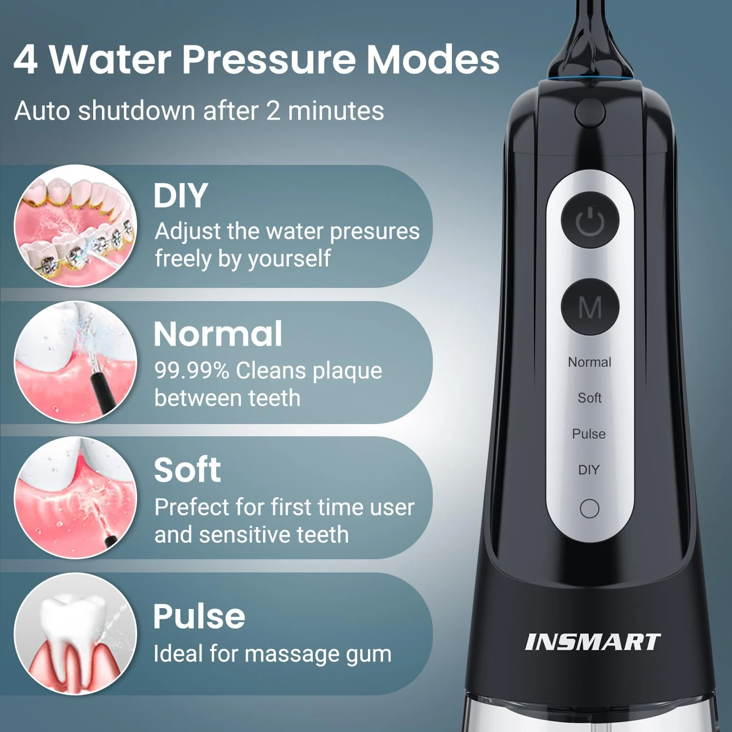 INSMART Water Flosser for Teeth - Cordless (Black) - Image 3