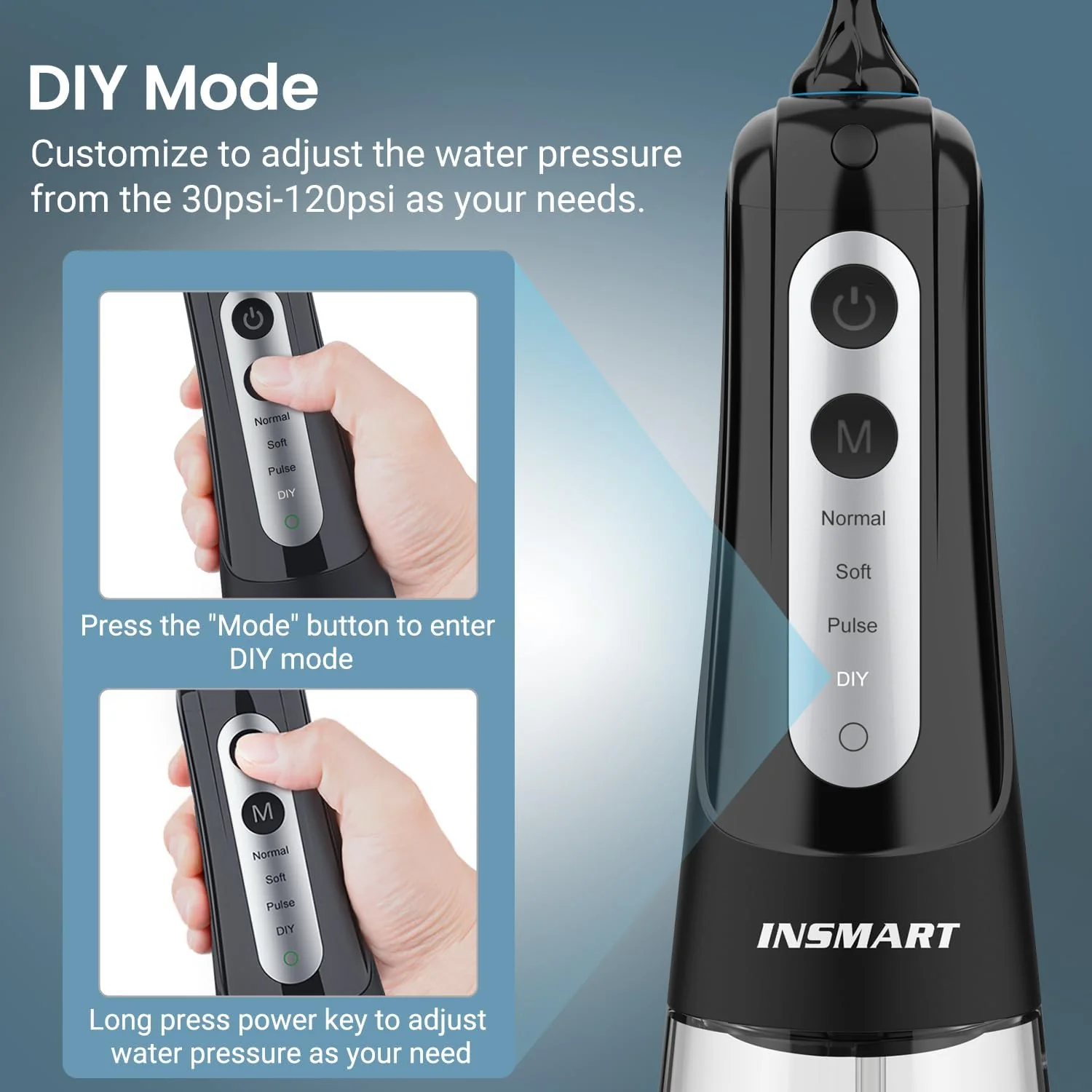 INSMART Water Flosser for Teeth - Cordless (Black) - Image 4