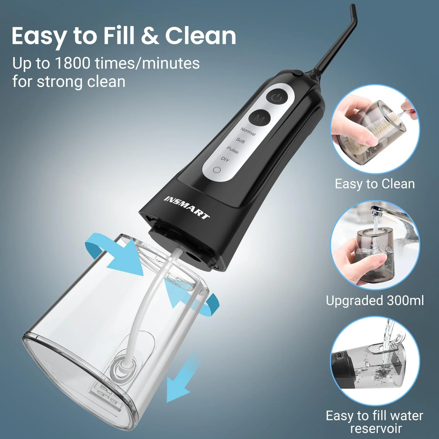 INSMART Water Flosser for Teeth - Cordless (Black) - Image 9
