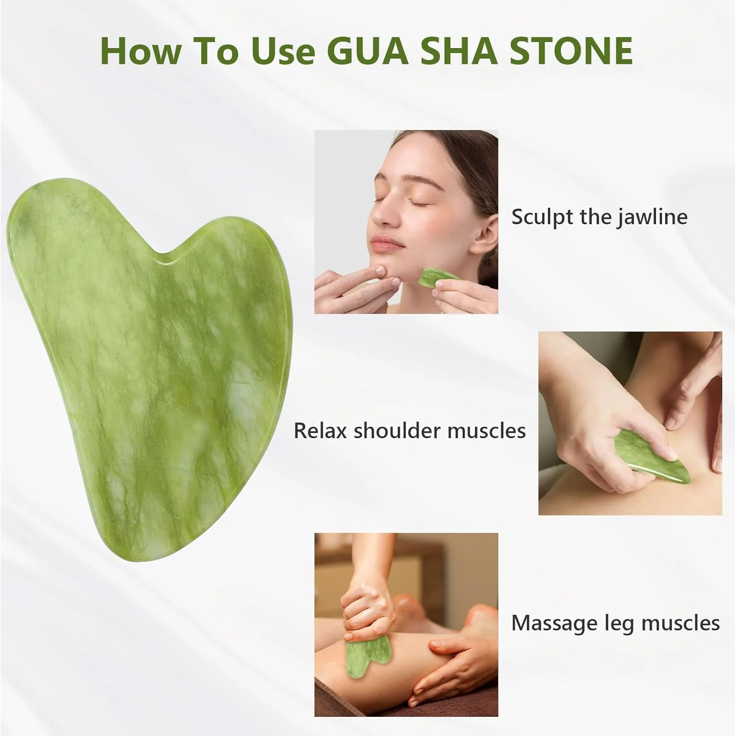 Jade Roller Gua Sha Set - 100% Jade - Image 4