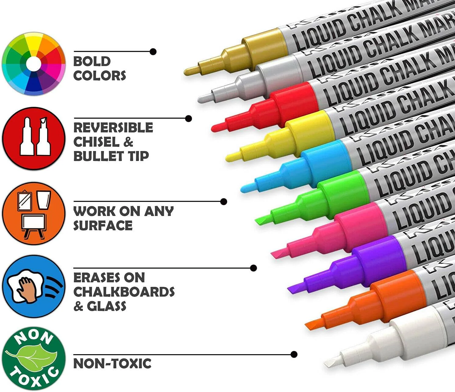 Kassa Liquid Chalk Markers Fine Tip (10 Pack 3mm) - Image 4