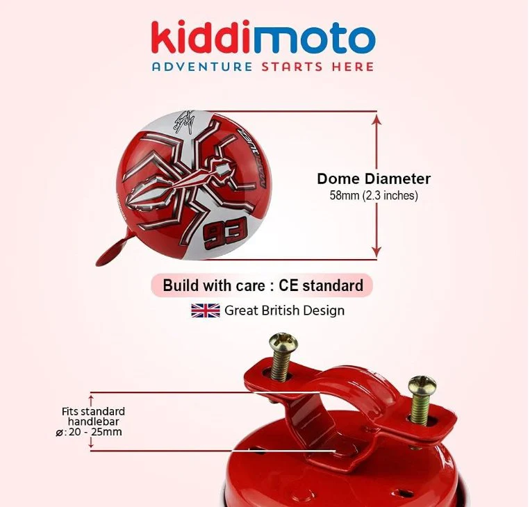 Kiddimoto Marc Marquez Kids Bike Bicycle Bell - Red - Image 4