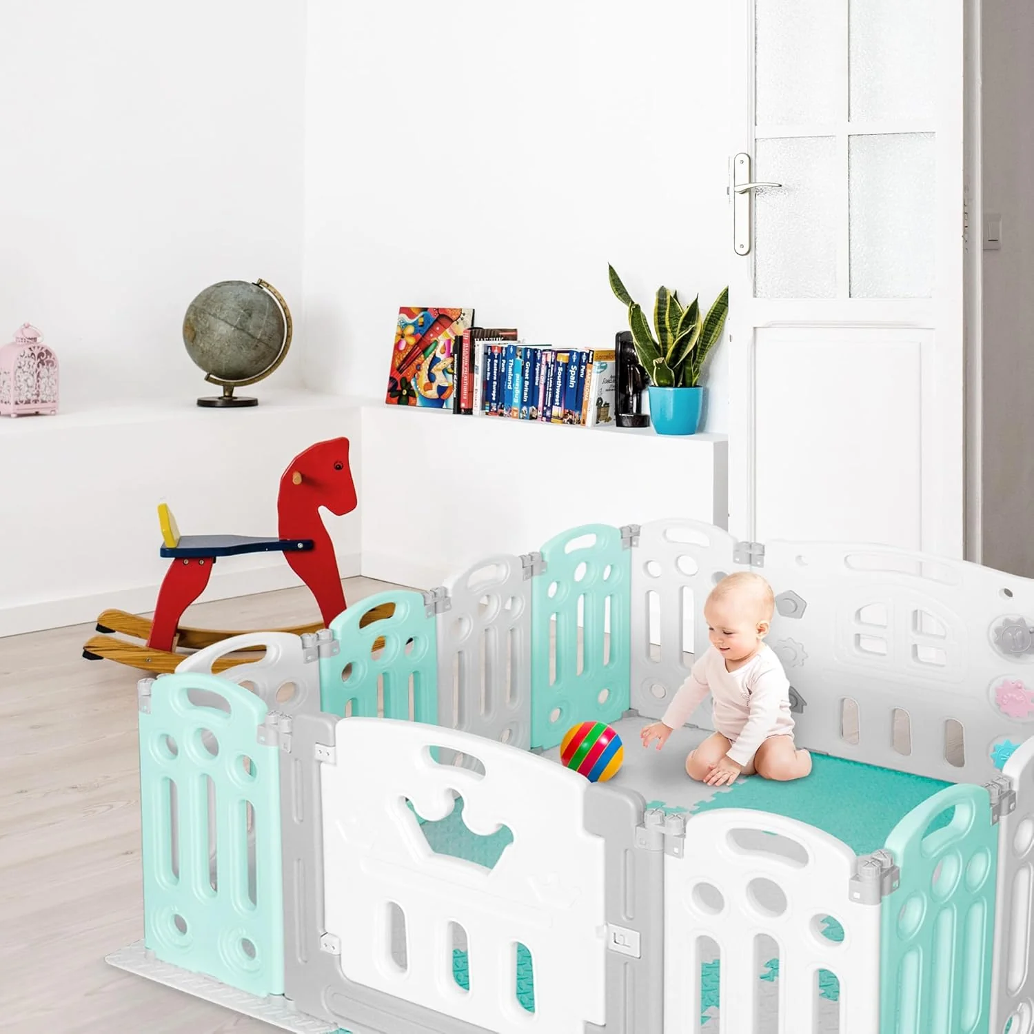 KIDOOLA Adjustable Plastic Baby Toddler Playpen & Anti Slip Playmats (Light Blue) - Image 2