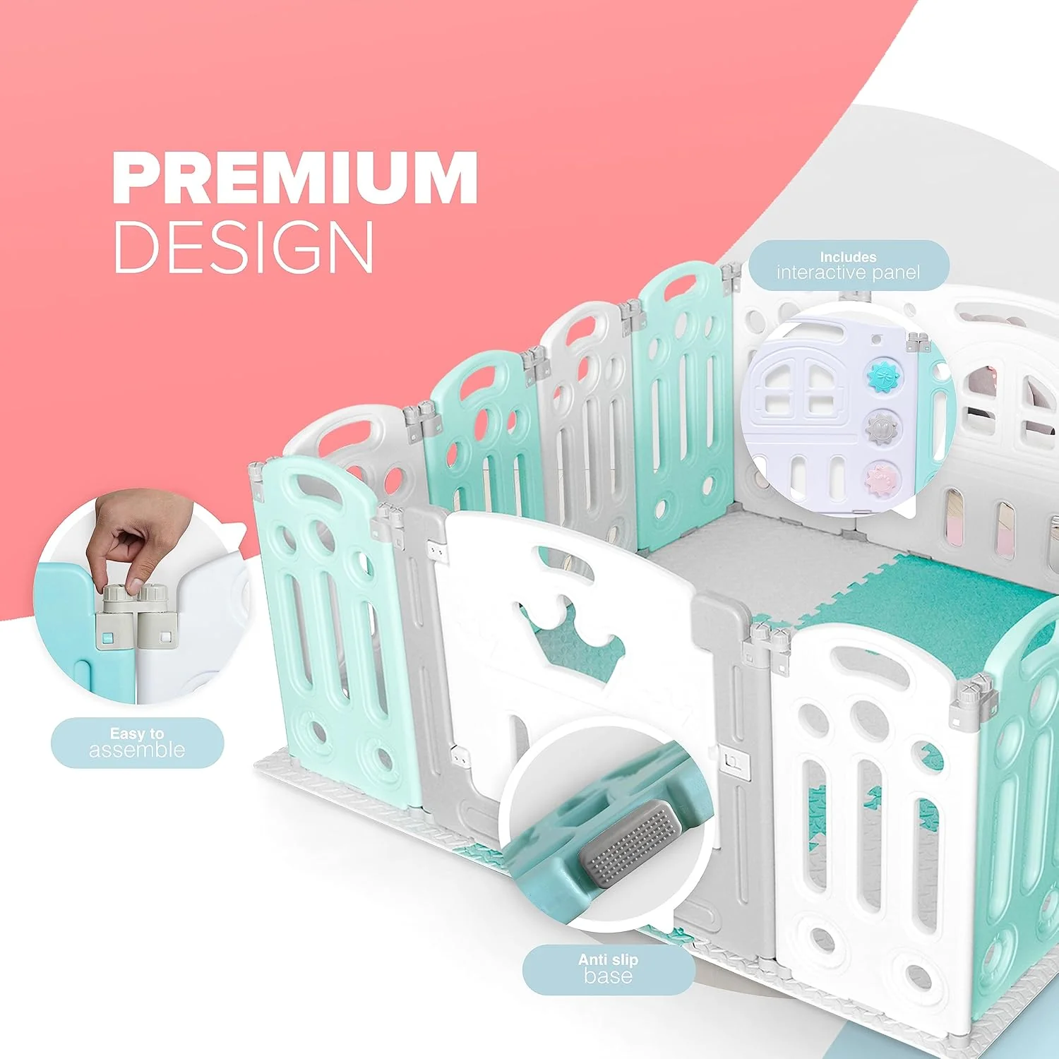 KIDOOLA Adjustable Plastic Baby Toddler Playpen & Anti Slip Playmats (Light Blue) - Image 4