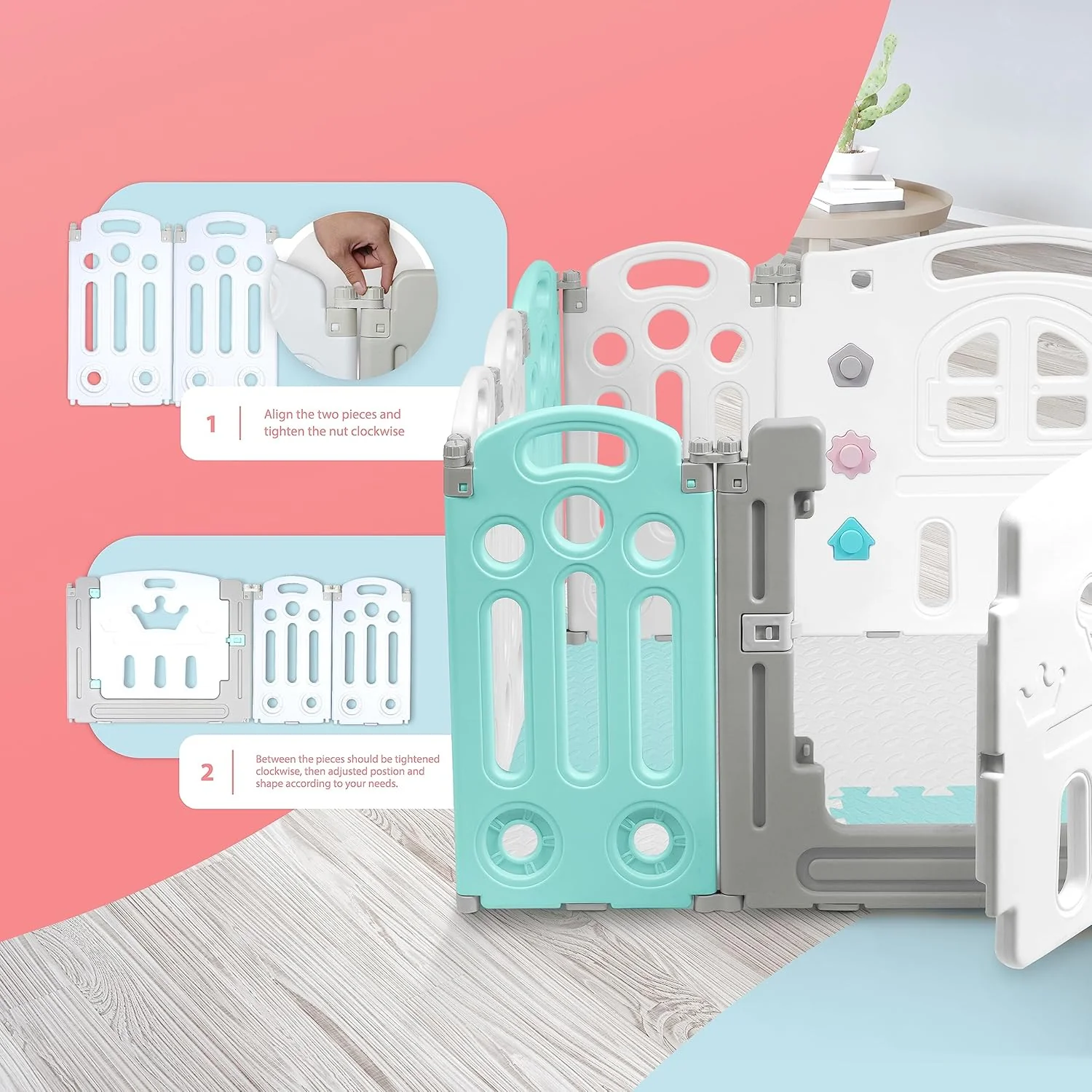 KIDOOLA Adjustable Plastic Baby Toddler Playpen & Anti Slip Playmats (Light Blue) - Image 7