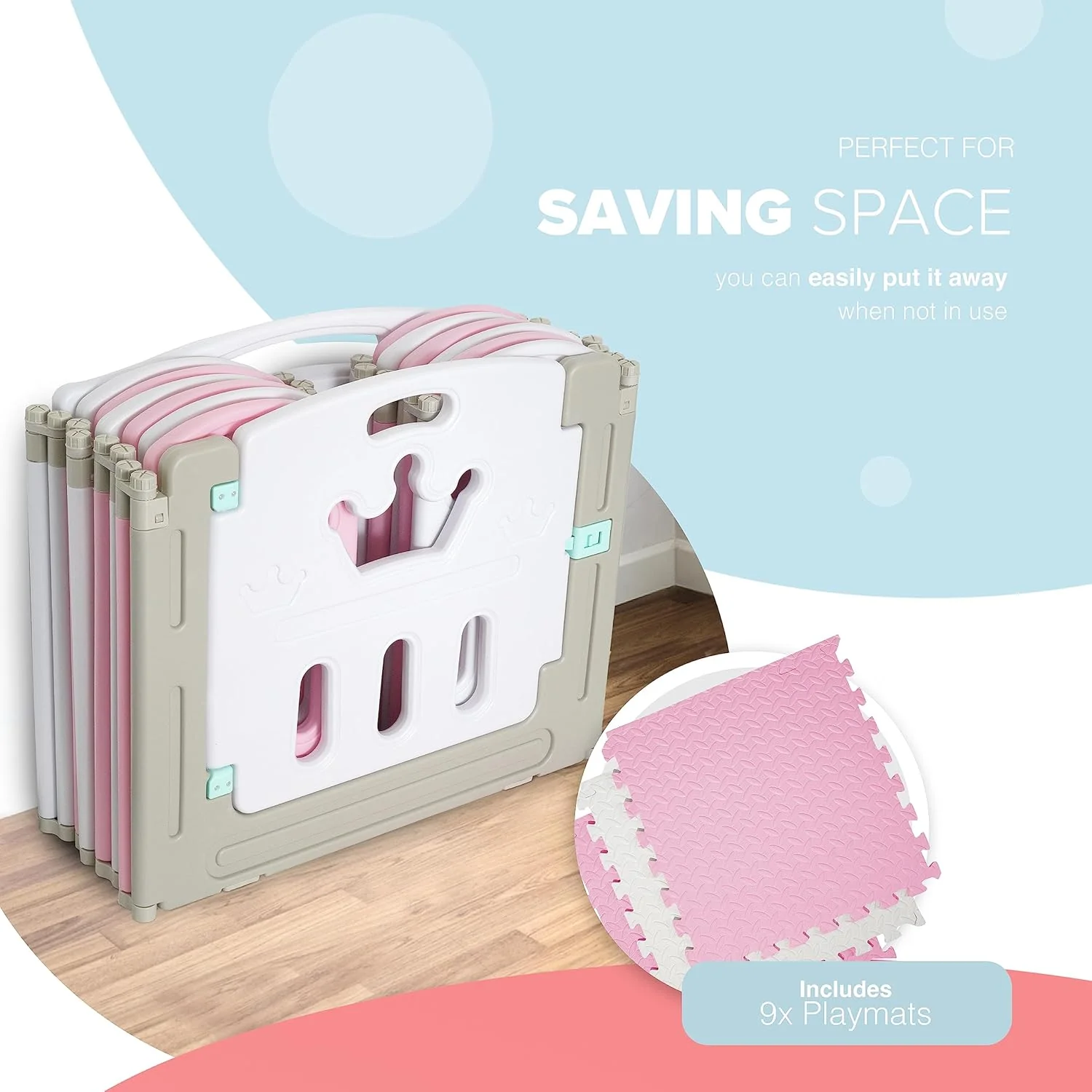 KIDOOLA Adjustable Plastic Baby Toddler Playpen & Anti Slip Playmats (Pink) - Image 4