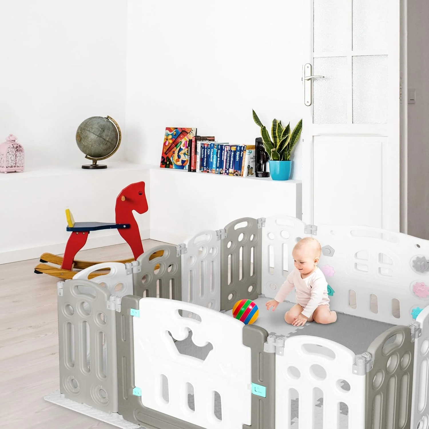 KIDOOLA Adjustable Plastic Baby Toddler Playpen - Grey - Image 2