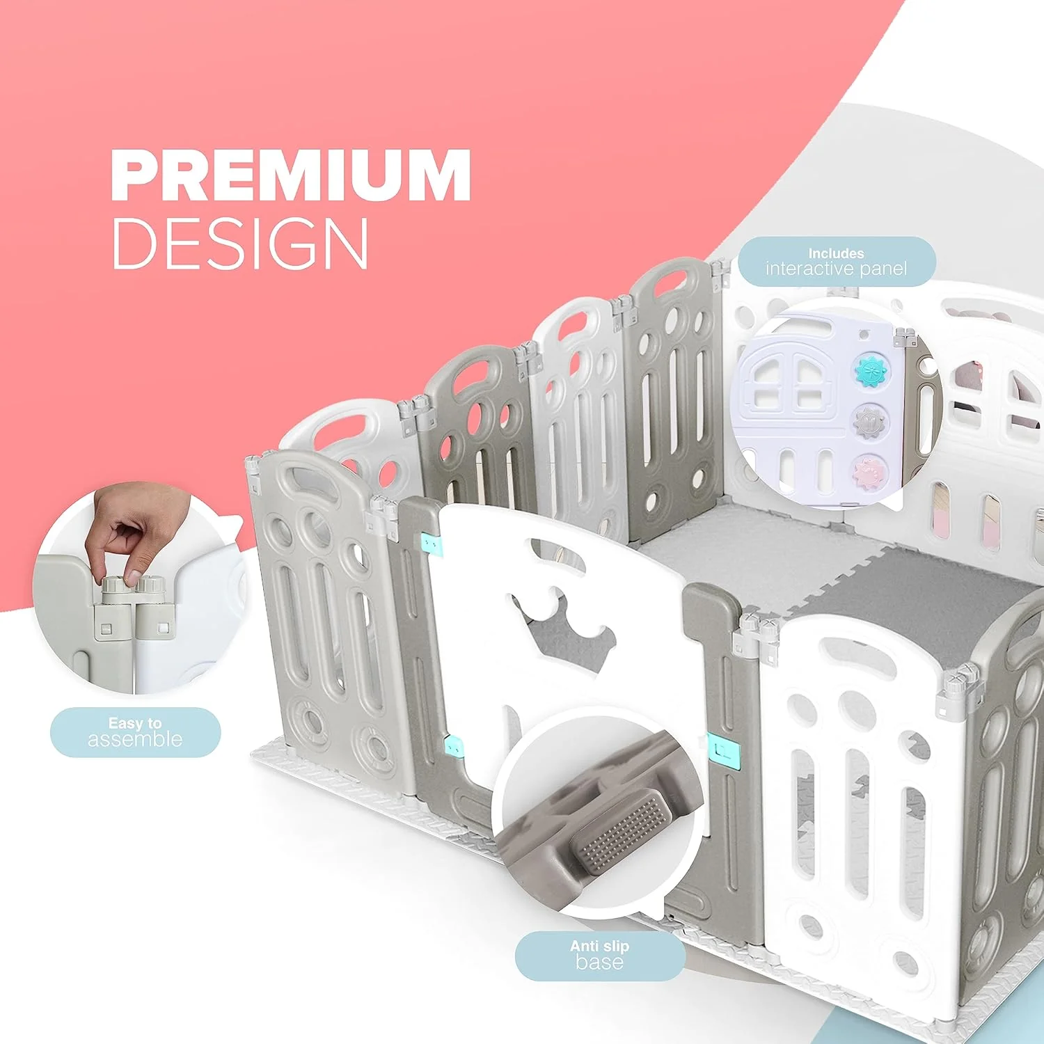 KIDOOLA Adjustable Plastic Baby Toddler Playpen - Grey - Image 4