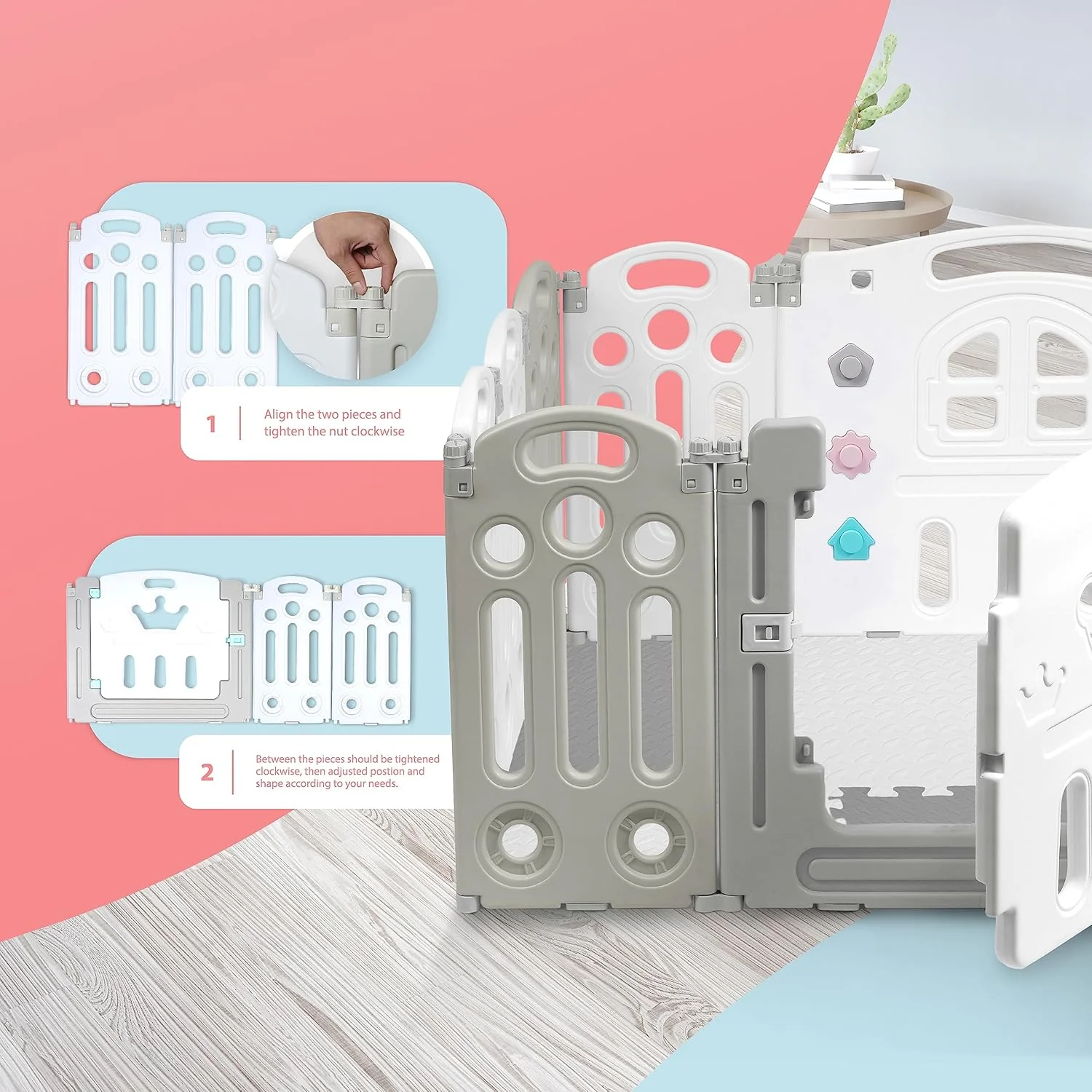 KIDOOLA Adjustable Plastic Baby Toddler Playpen - Grey - Image 7
