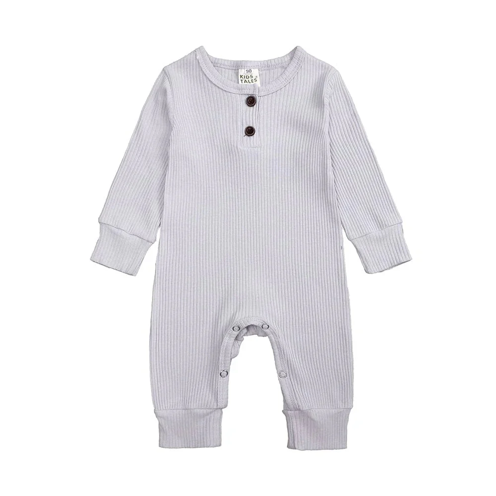 Kids Tales Pale Grey Henley-Style Baby Sleepsuit (Various Sizes)