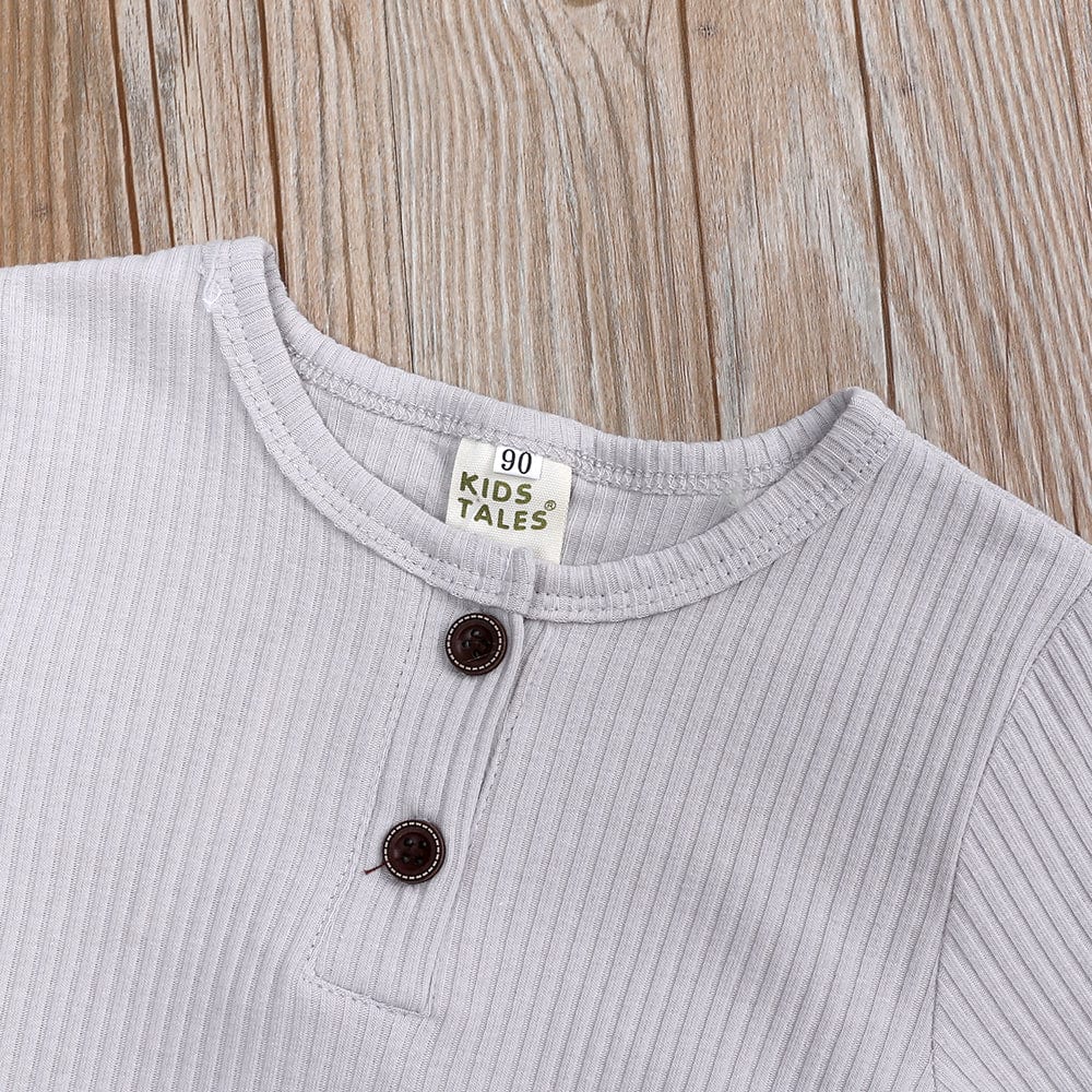 Kids Tales Pale Grey Henley-Style Baby Sleepsuit (Various Sizes) - Image 2