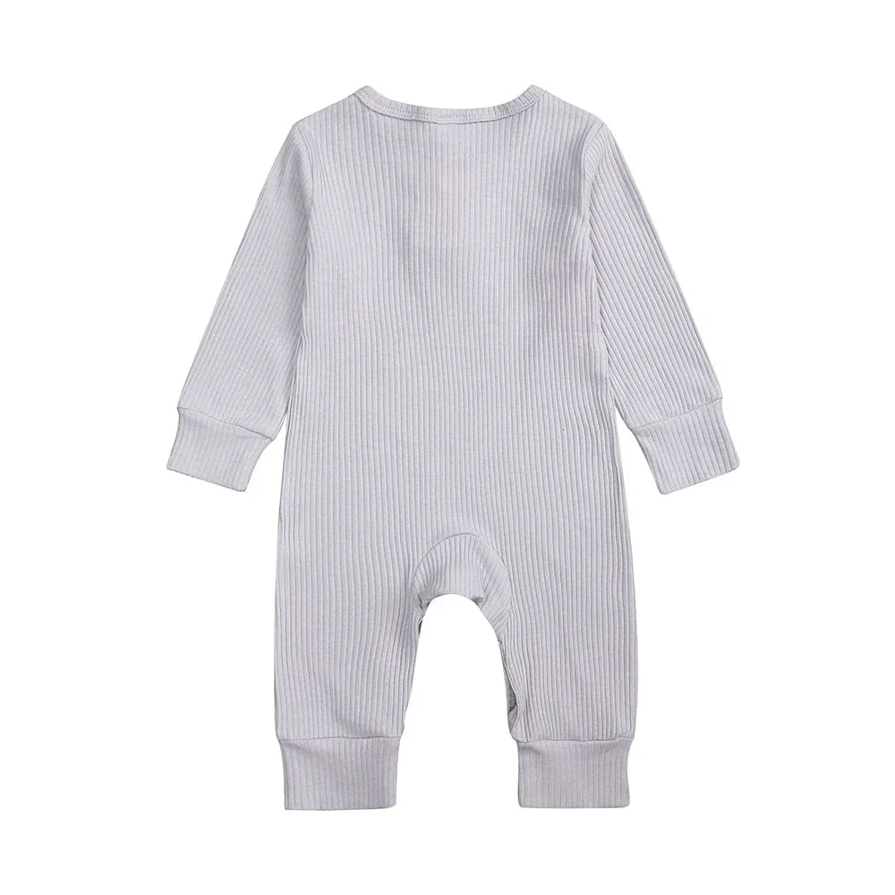 Kids Tales Pale Grey Henley-Style Baby Sleepsuit (Various Sizes) - Image 3