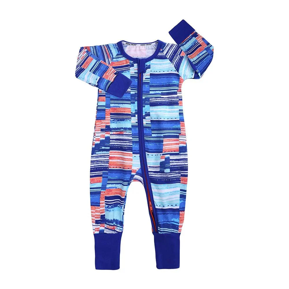 Kids Tales Peachy Blue Colour Block Zip Baby Sleepsuit (Various Sizes) - Image 4