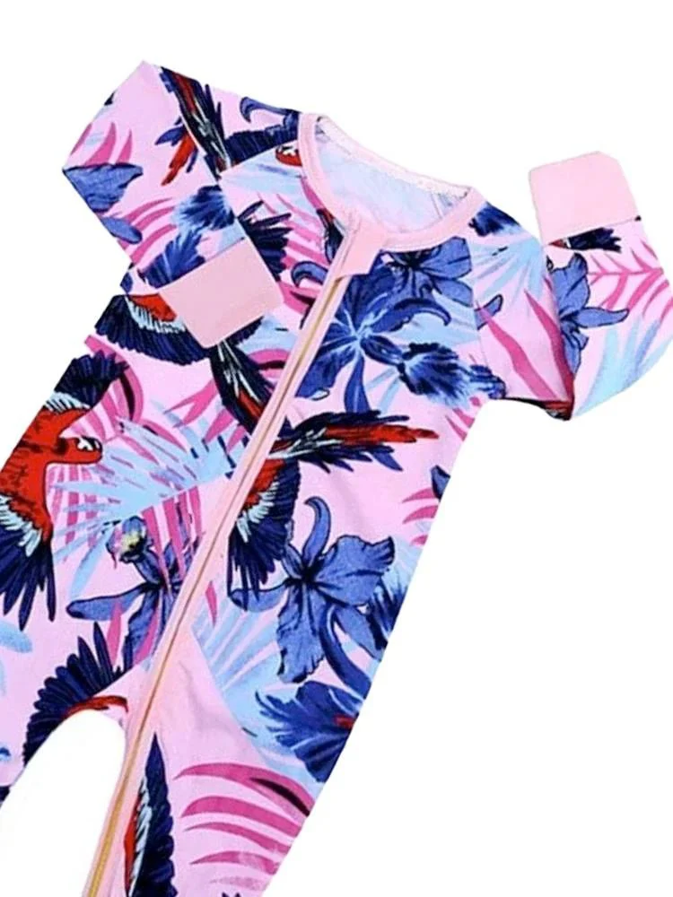 Kids Tales Pink Jungle Zip Baby Sleepsuit with Hand & Feet Cuffs (Various Sizes) - Image 3