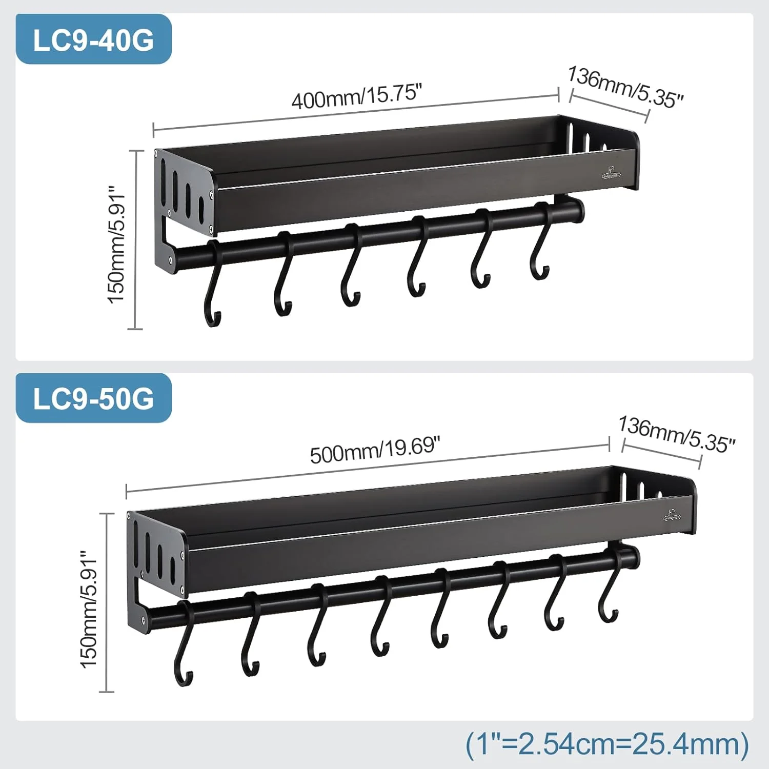 Large Kitchen Floating Shelves Storage Unit - Black LC9-50G - Image 4