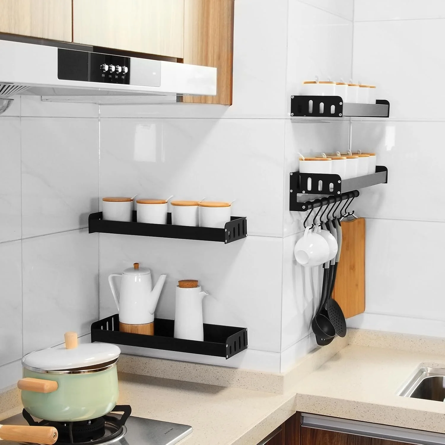 Large Kitchen Floating Shelves Storage Unit - Black LC9-50G - Image 6