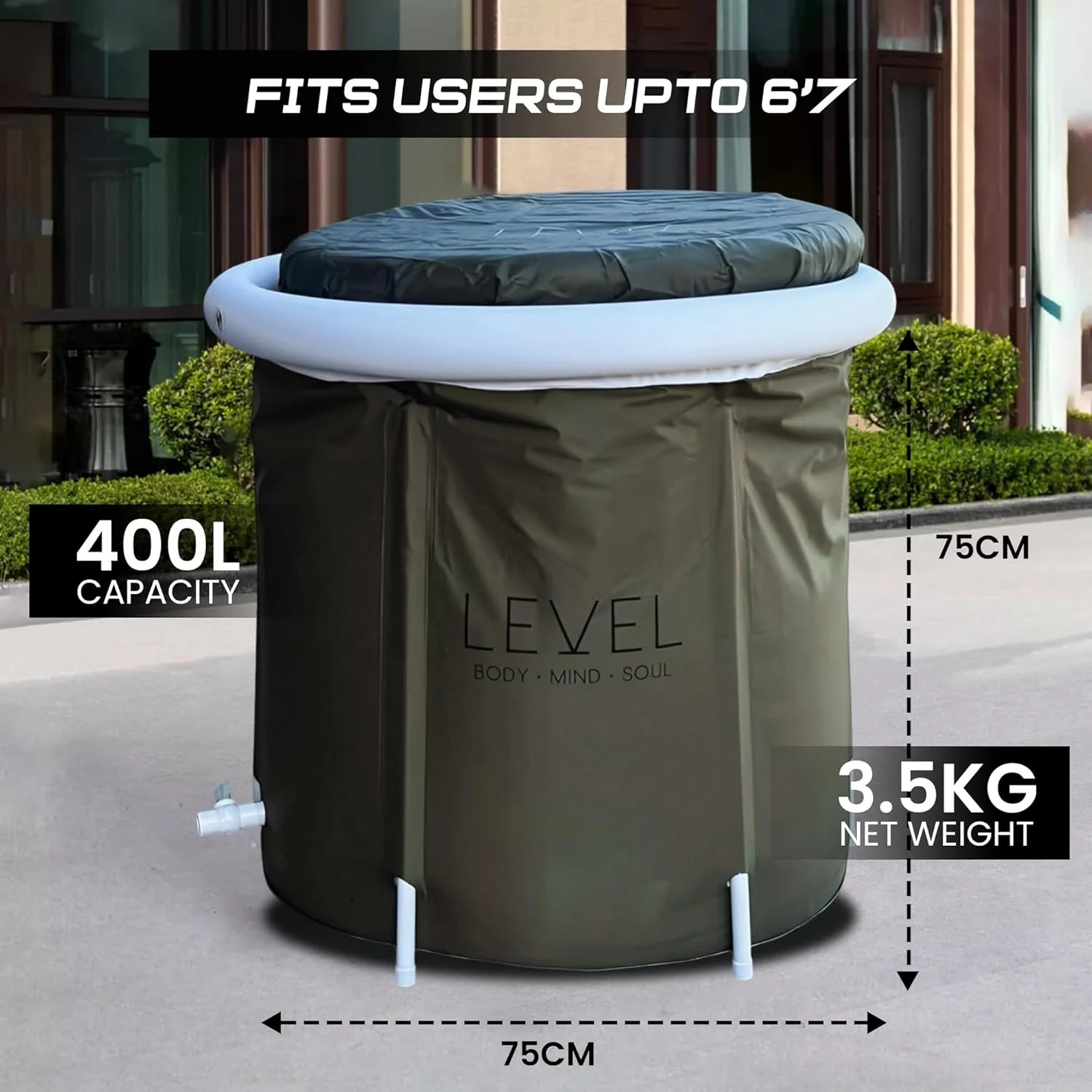 Level Body Mind Soul Portable Ice Bath - Green (75x75cm) - Image 4