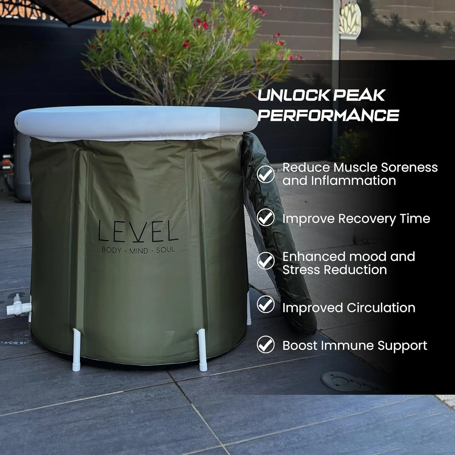 Level Body Mind Soul Portable Ice Bath - Green (75x75cm) - Image 5