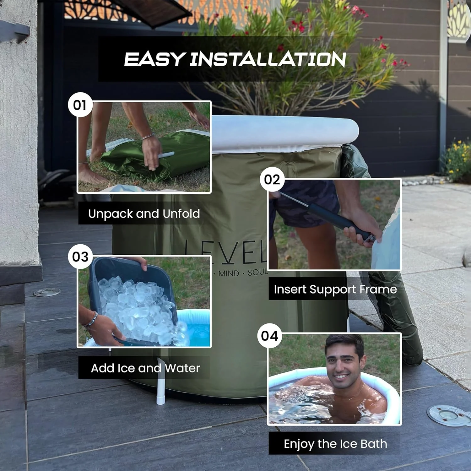 Level Body Mind Soul Portable Ice Bath - Green (75x75cm) - Image 6