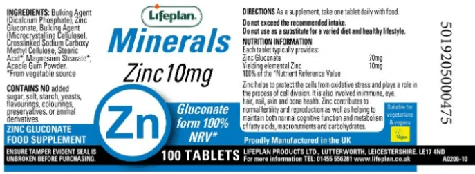 LifePlan Zinc Gluconate 10mg - 100 tablets - Image 2