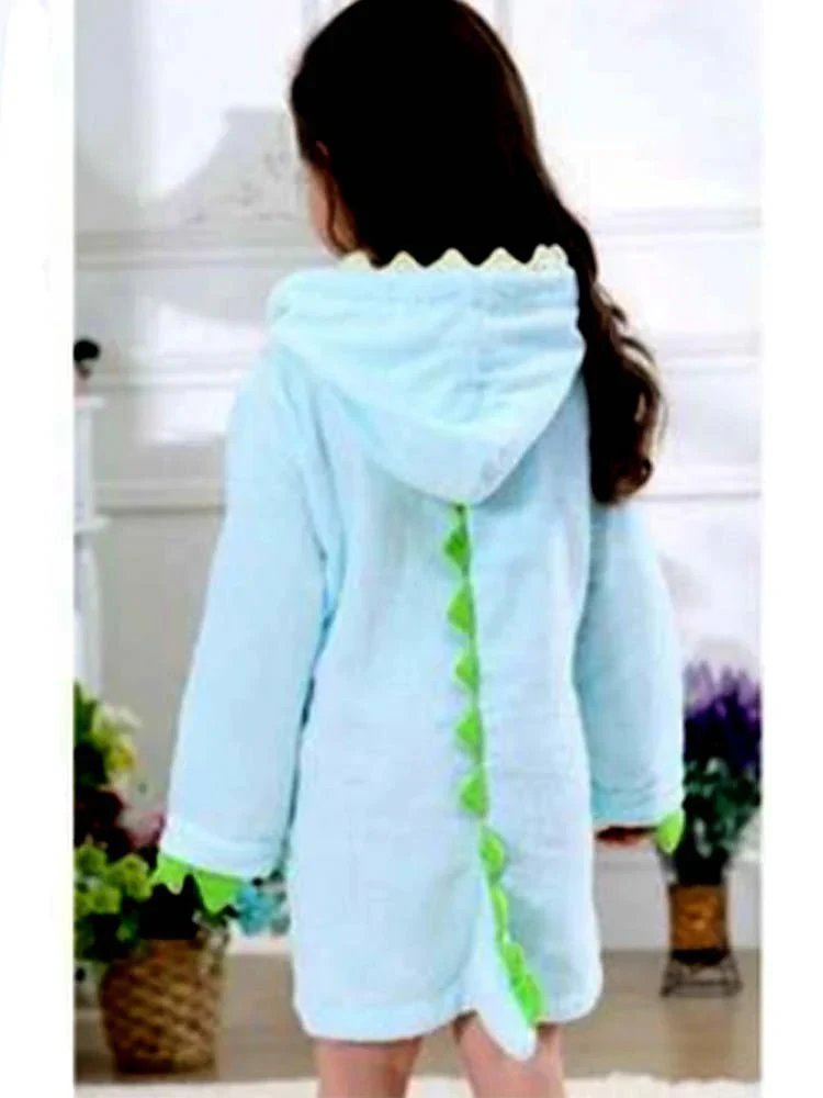 Light Blue Kids Dinosaur Hooded Dressing Gown with Spikes & Tail - Image 3