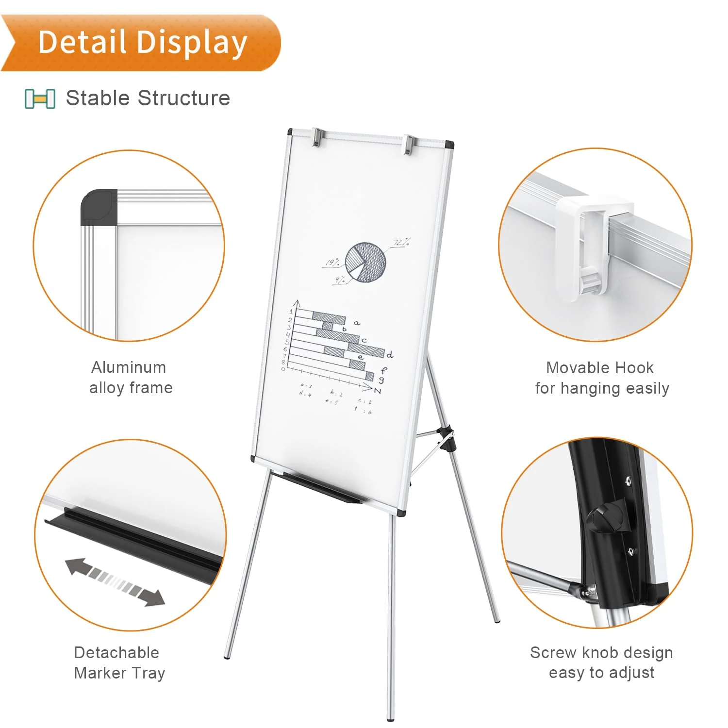 Light Melamine Tripod Whiteboard/Flipchart Easel 90 x 60 cm - Image 3