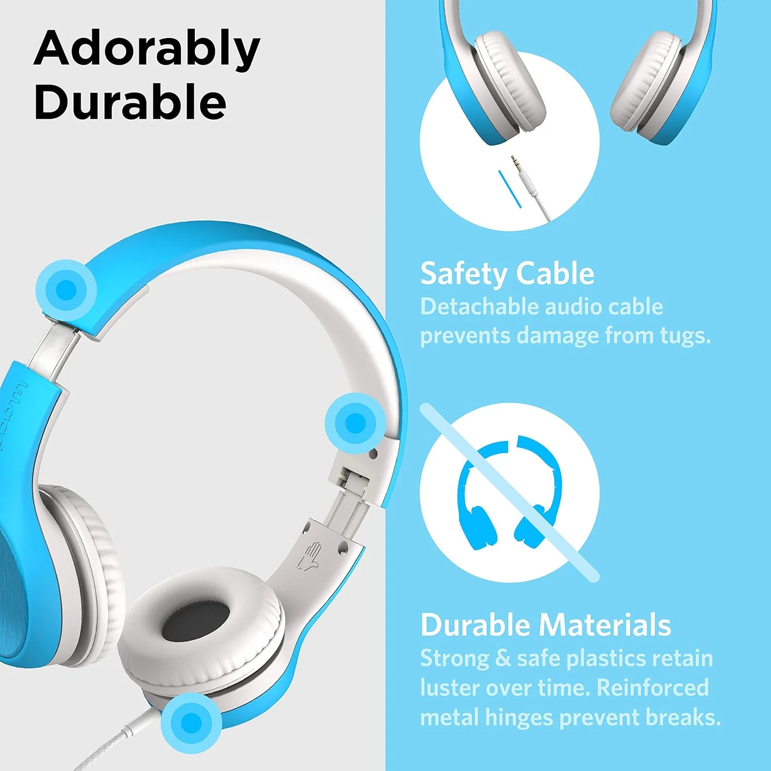 LilGadgets Connect+ Style Wired Headphones for Kids - Blue/White - Image 3