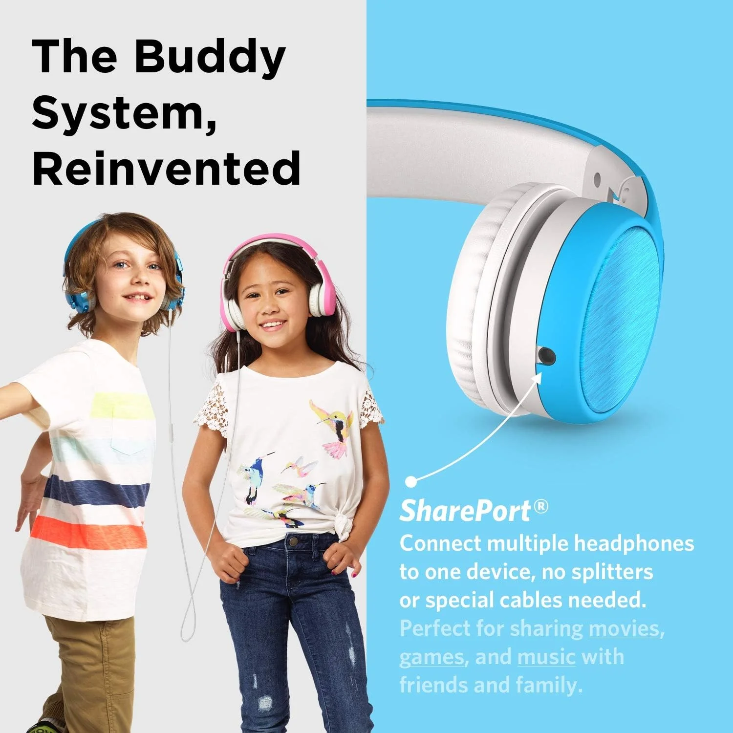 LilGadgets Connect+ Style Wired Headphones for Kids - Blue/White - Image 5