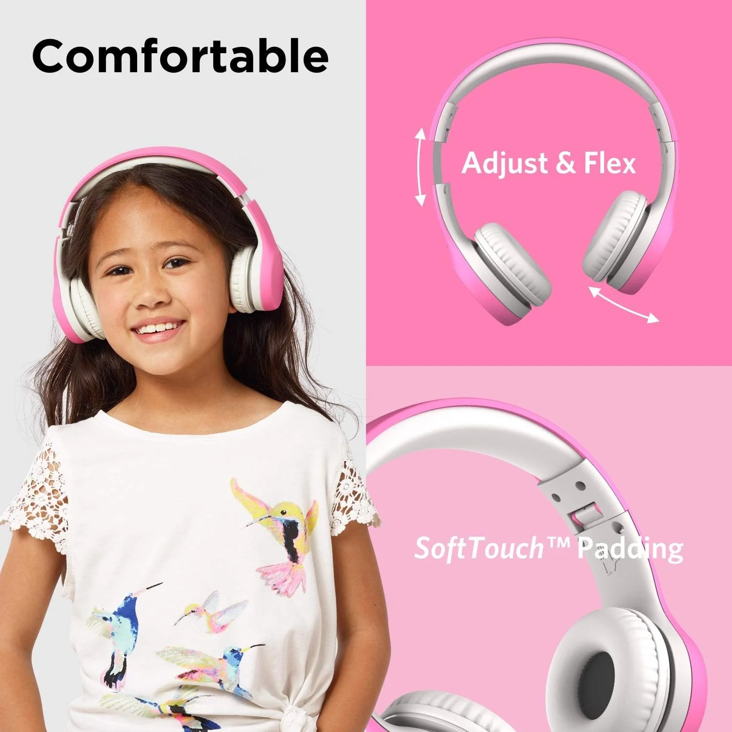 LilGadgets Connect+ Style Wired Headphones for Kids - Pink - Image 2