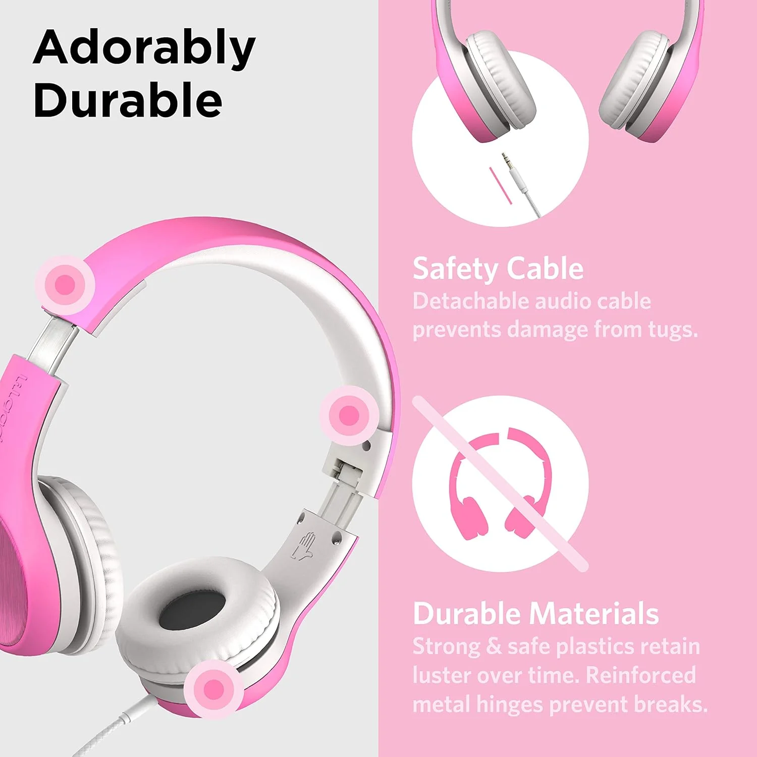 LilGadgets Connect+ Style Wired Headphones for Kids - Pink - Image 3