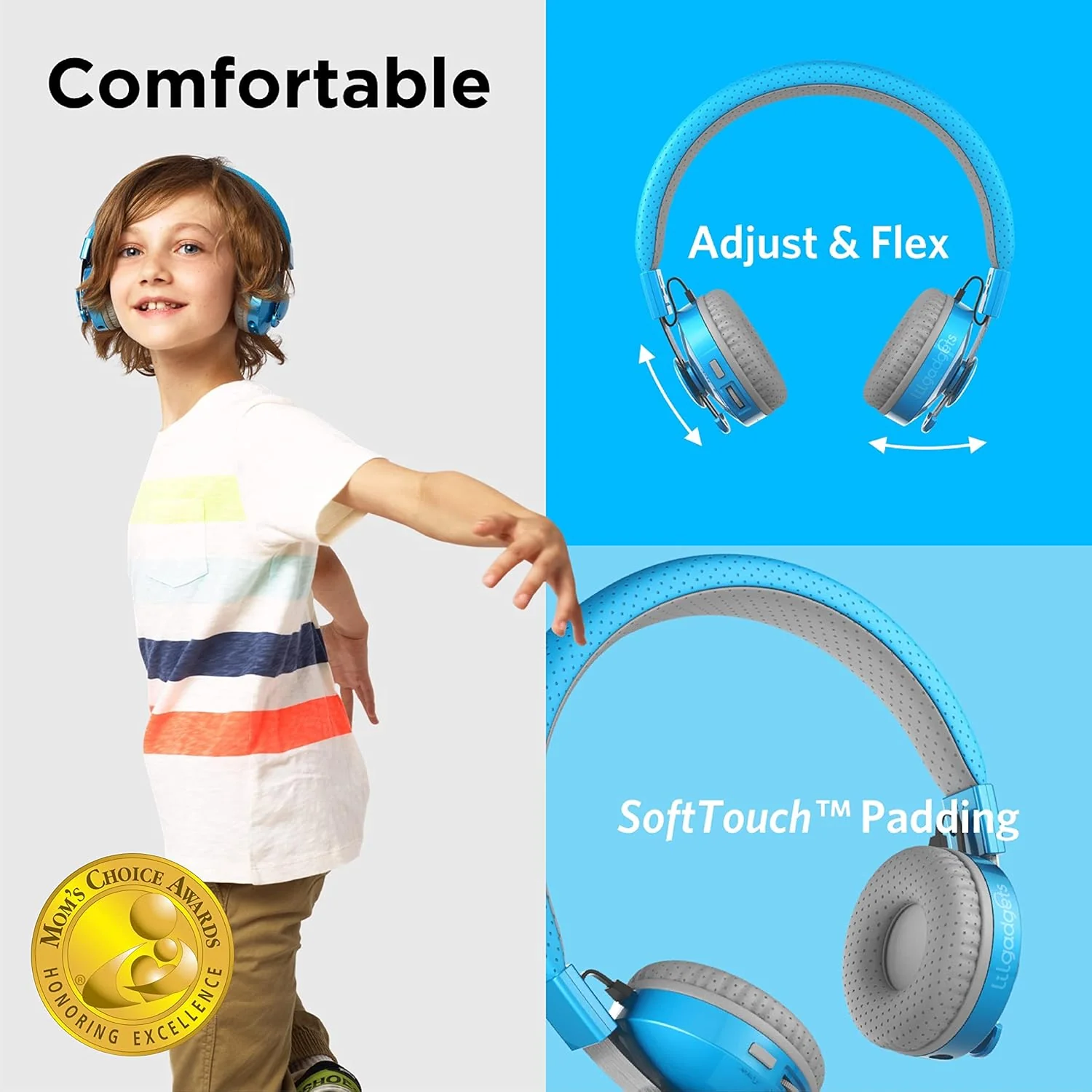 LilGadgets Untangled Pro Wireless Headphones for Kids - Blue - Image 2
