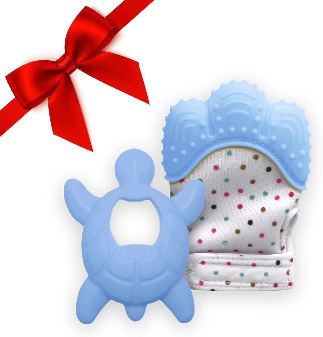 Liname Deluxe Teething Set Includes Teething Mitten for Babies & Teething Toy - Blue