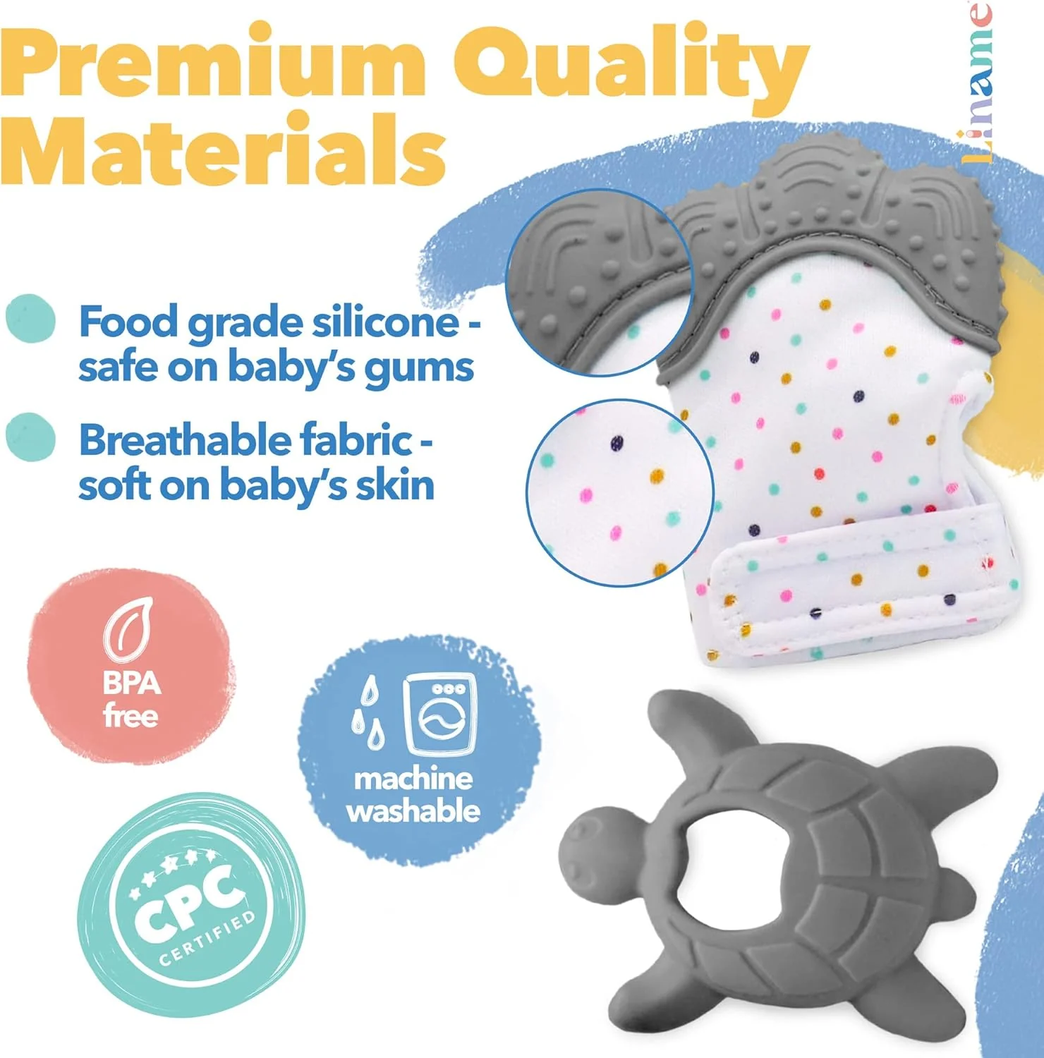 Liname Deluxe Teething Set Includes Teething Mitten for Babies & Teething Toy - Grey - Image 4