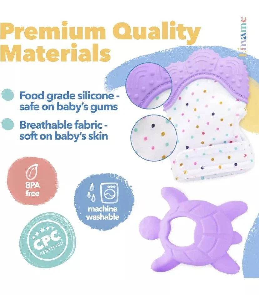 Liname Deluxe Teething Set Includes Teething Mitten for Babies & Teething Toy - Purple - Image 2